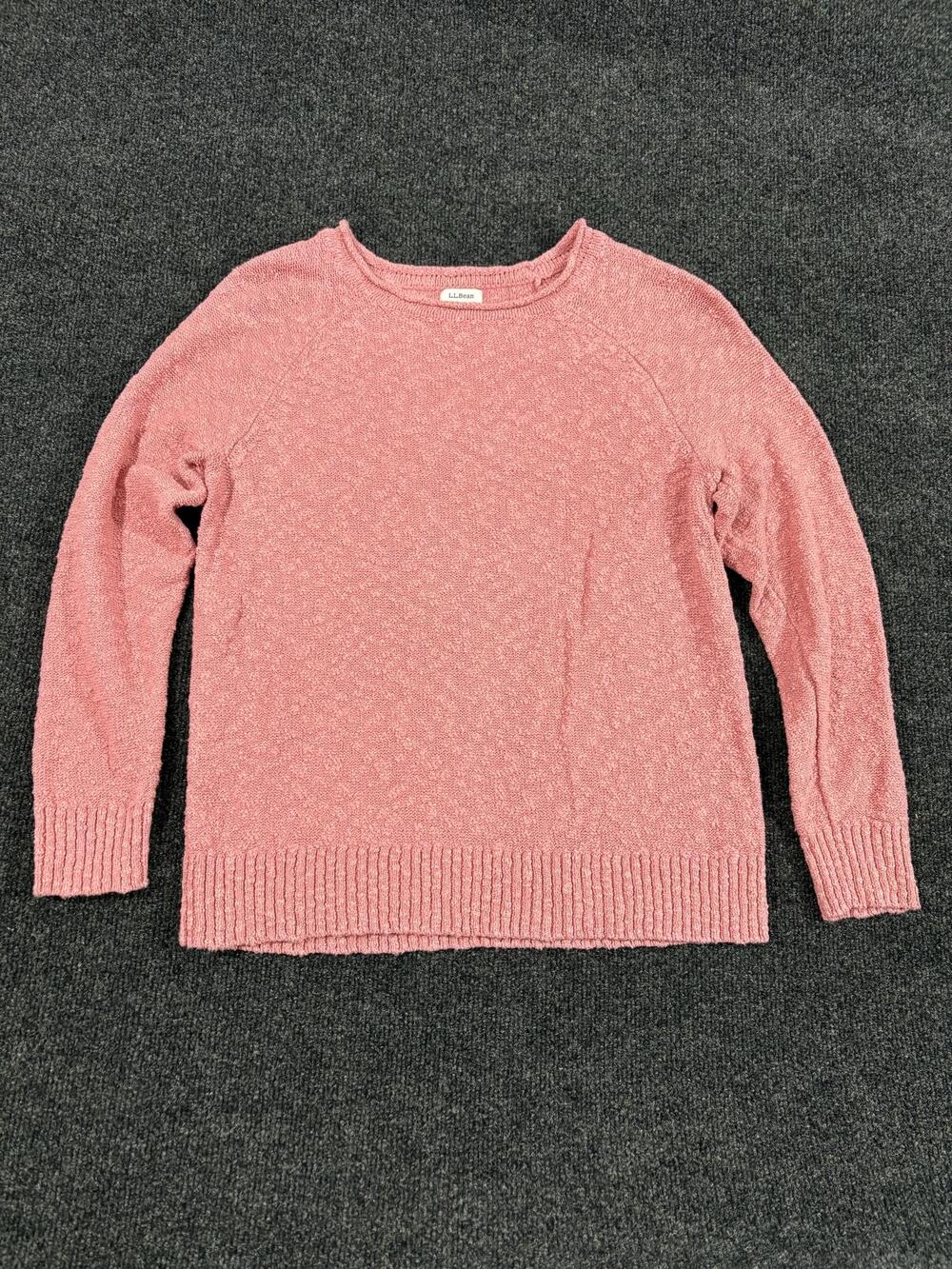 L.L. Bean Sweater Womens M Pink Crew Neck Long Sleeve Cotton Knit Pullover